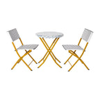 Thumbnail image #1 for Flash Furniture Rouen FV-FWA085-NVY-WHT-GG 3-Piece Foldable French Bistro Set, Navy/White PE Rattan, Natural Steel Frames