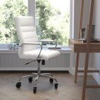 Thumbnail image #2 for Flash Furniture Whitney GO-2286H-WH-RLB-GG High-Back Executive Swivel Office Chair, White Bonded Leather, Padded Arms, Casters