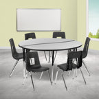 Thumbnail image #2 for Flash Furniture Emmy XU-GRP-16CH-A60-HCIRC-GY-T-A-GG Round Activity Table and 6 Stack Chairs, 60" Diameter, Adjustable Height, Gray/Black