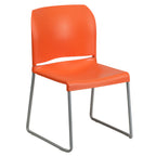 Thumbnail image #1 for Flash Furniture Hercules RUT-238A-OR-GG Contoured Stacking Outdoor Restaurant Chair, Orange Polypropylene Seat and Back, Silver Metal Sled Base