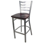 Thumbnail image #1 for JustChair Manufacturing M20130-SIL-SS Armless Ladder-Back Bar Stool with Solid Wood Seat and Silver/Chrome Steel Frame