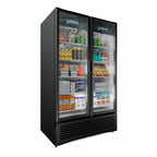Thumbnail image #1 for Imbera VRD37 HC BW USA Two-Section Glass Door Refrigerated Merchandiser, Hinged Doors, Black Exterior, Bottom-Mounted