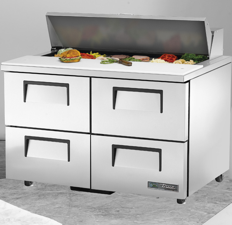Product image #5 for True 48-Inch Two-Section Drawered Sandwich/Salad Prep Table with 4 Drawers, 12 Pan Openings, and R290 Refrigeration