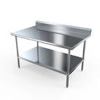 Thumbnail image #1 for NBR Equipment TS4-6036R5 Stainless Steel Work Table, 60"W x 36"D x 40-3/4"H, 14-Gauge 304 Top, 5" Backsplash, Undershelf