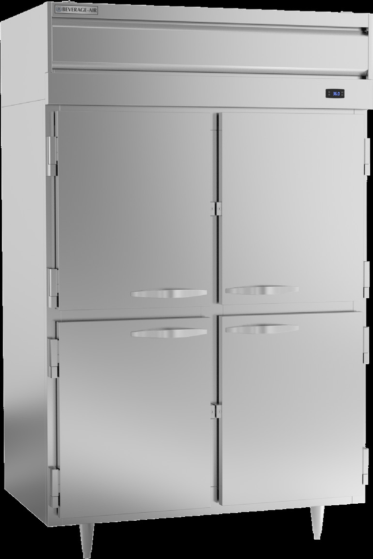 Product image #5 for Beverage-Air P-Series Two-Section Reach-In Refrigerator with 4 Lockable Half Solid Doors, 6 Shelves, Top-Mounted Self-Contained Refrigeration, 44.57 Cu. Ft.