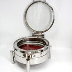 Thumbnail image #1 for Eastern Tabletop Ecoburner EB15378G 6 qt Round Waterless Chafer with Full Glass Hinged Cover and Stainless Steel Food Pan