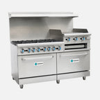 Thumbnail image #1 for Hurakan by Equip.me HKN-XRFG60O6GB24W 60" Natural Gas Range with 6 Burners, 24" Griddle, Salamander and Dual Ovens