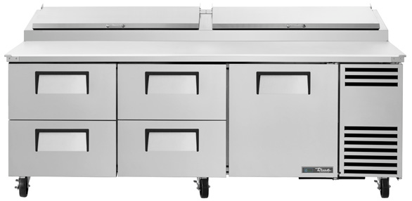 Product image #10 for True 93.5-Inch Self-Contained Refrigerated Pizza Prep Table with 1 Door and 4 Drawers
