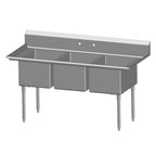 Thumbnail image #1 for SPG International Universal Stainless 3N1620 3-Compartment Stainless Steel Sink, 20" x 16" Compartments, 9" Splash, Legs
