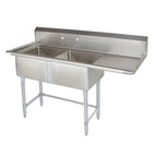 Thumbnail image #1 for Tarrison Products Ltd. TA-PS218R-KIT 2-Compartment Stainless Steel Sink, 57"W x 24"D x 45"H, 18" Compartments, Right Drainboard