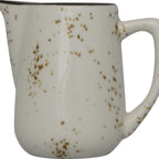 Thumbnail image #1 for International Tableware Splash™ SH-175-CR 5 oz Stoneware Creamer with Handle and Spout, Crème with Dark Brown Trim and Speckles 1 Dozen