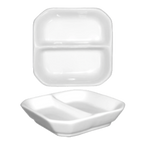 Thumbnail image #1 for International Tableware FA2-3 2-Compartment Square Porcelain Sauce Dish, 3" Case of 4 Dozen