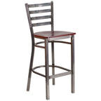 Thumbnail image #1 for Flash Furniture Hercules XU-DG697BLAD-CLR-BAR-MAHW-GG Commercial Bar Stool, Metal Ladder Back, Mahogany Finish Plywood Seat, Welded Steel Frame