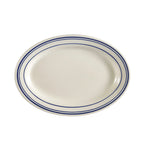 Thumbnail image #1 for CAC China Blue Line BLU-13 Ceramic Oval Platter, 11-1/2 x 8-1/4 x 1-1/4 in, Rolled Edge 1 Dozen