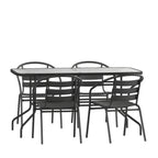 Thumbnail image #1 for Flash Furniture TLH-089REC-017CBK4-GG 5-Piece Patio Dining Set with 55-Inch Tempered Glass Table, Umbrella Hole and 4 Black Aluminum Slat Chairs