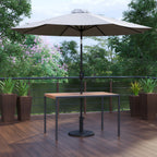 Thumbnail image #2 for Flash Furniture XU-DG-UH3048-UB19BGY-GG Outdoor Patio Dining Table Set, 48 x 30 in Rectangular Synthetic Teak Slotted Top with Umbrella and Base