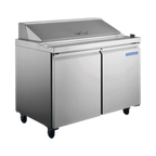 Thumbnail image #1 for Norpole, Inc. NP2R-SW Sandwich/Salad Prep Table, 2-Section, 2 Solid Doors, 12 1/6 Pans, Bottom-Mounted Refrigeration