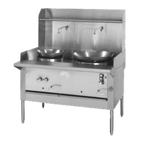 Thumbnail image #1 for Montague Company Legend CRM-2 Gas Double-Bowl Wok Range, 34" Deep, 21" High Back Riser, Stainless Steel
