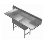 Thumbnail image #1 for GSW USA SEE18182D 2-Compartment Stainless Steel Sink, 72"W, 18" x 18" x 12" Deep Compartments, Left & Right Drainboards, 18-Gauge