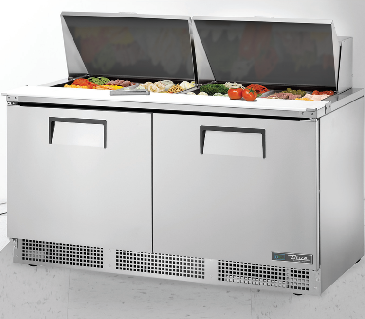 Product image #5 for True 64 1/8-Inch 2-Section Sandwich/Salad Prep Table with Insulated Hood, 24-Pan Top, and Rear-Mounted Self-Contained Refrigeration