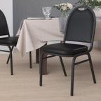 Thumbnail image #2 for Flash Furniture Hercules NG-ZG10006-BK-SILVERVEIN-GG 500 lb. Dome Back Stacking Banquet Chair, Black Vinyl, Silver Vein Frame