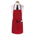 Thumbnail image #1 for Chef Revival CL3PBIAELRD-1 Extra-Long Red Polyester Bib Apron, 26" x 31", 4 Pockets, Adjustable Neck Strap