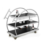 Thumbnail image #1 for Eastern Tabletop WT6849R 3-Tier Serving Trolley Cart, 44"L x 21"D x 39"H, 5-Bottle Wine Rack, 18-Cup Glass Rack