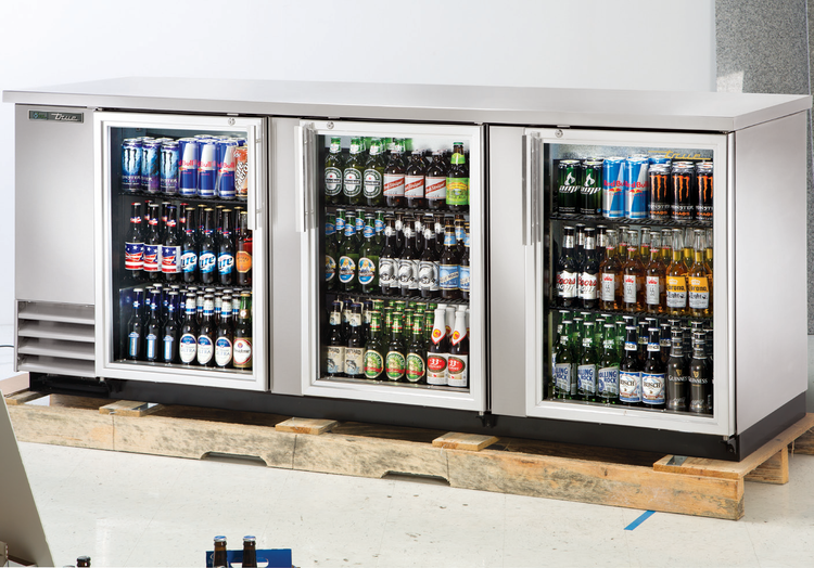 Product image #5 for Self-Contained Three-Section Back Bar Cooler with Locking Glass Doors, 90-3/8-Inch Wide, Stainless Steel Top