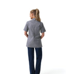 Thumbnail image #2 for Chef Works CBN03W-GRY-M Women's Gray Poly/Cotton Chef Coat, Medium, Short Sleeve, Double-Breasted