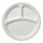 Thumbnail image #1 for Tableware Solutions USA Q2016 Disposable Plate, 10-1/4" Round, White Cellulose Pulp, 3 Compartments, Biodegradable Case of 50