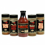 Thumbnail image #1 for Cookshack SP102 Grilling Spice Kit with 20 oz Sauce, 10 oz Rib Rub, 13 oz Chicken Rub, 8 oz Chili Mix & 11 oz Brisket Rub