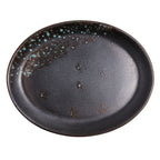Thumbnail image #1 for Vertex China London Moonstone LMS-14 Oval Porcelain Platter, 13-1/2", Coupe Rim, Matte Black/Sky Blue Reactive Glaze 1 Dozen