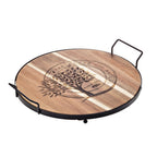 Thumbnail image #1 for Tableware Solutions USA Leone S5030 Round Acacia Wood Cutting Board, 14" Diameter x 3" Thick, with Handles