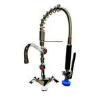 Thumbnail image #1 for Fisher 73400 Mini Deck-Mount Pre-Rinse Faucet, Single Hole, 4-in Riser, 15-in Hose, 6-in Swing Spout, Lever Handles, Brass