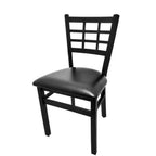 Thumbnail image #1 for Oak Street SL2163 Stackable Dining Chair, Window Pane Metal Back, Unupholstered Seat, Black Powder-Coat Frame