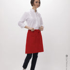 Thumbnail image #1 for Chef Works F28 -RED-0 Bistro Half-Length Apron, 19"L x 27-1/2"W, 65/35 Poly/Cotton, Red, Divided Patch Pocket