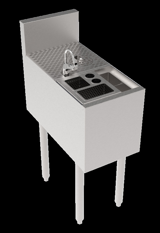 Product image #6 for Krowne Royal Series 12-Inch Wide Underbar Tool Caddy with Push-Down Glass Rinser Faucet and 4 Wet Bins