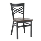 Thumbnail image #1 for G & A Commercial Seating 599-B SS Stackable Side Chair, Double X-Back, Solid Wood Saddle Seat, Black Steel Frame