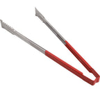 Thumbnail image #1 for AllPoints Foodservice Parts & Supplies 85124 Stainless Steel Tongs with Versagrip Paddle, 16-Inch Red Handle