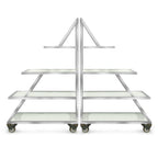 Thumbnail image #1 for Eastern Tabletop Grab n' Go ST1725 Triangular Stainless Steel Mobile Buffet with Glass Shelves and Locking Casters