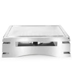 Thumbnail image #1 for Eastern Tabletop 32206AT Rectangular All-in-One Chafer Stand with Hook-On Sterno Shelf and Griddle Top, 18/10 Stainless Steel, 23-3/4 x 16 x 7 in
