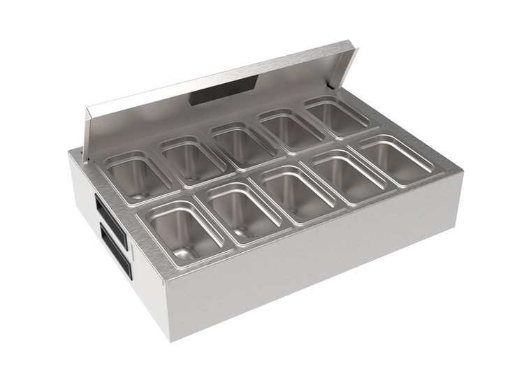 Product image #3 for Stainless Steel Chilled Garnish Station for 24 x 24 Inch Drainboards with 10 Cups