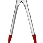 Thumbnail image #1 for Browne USA Foodservice Cuisipro 74708505 Mini Stainless Steel Tongs, 7-Inch, Red Silicone-Tipped Case of 6