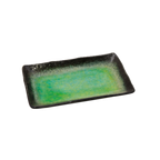 Thumbnail image #1 for Korin Inc Ariake PLY-F28-G Rectangular China Plate, 8-1/4 x 5-1/4 x 1-1/10 in, Crackled Green & Aqua Glaze, Black Rim