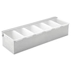 Thumbnail image #1 for Steelite International Utopia, Bar Accessories UF91104 6-Compartment Stainless Steel Condiment Holder with Inserts, Silver, 17.75 x 3.875 in