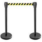 Thumbnail image #1 for New Star Foodservice Inc. 1028911 Retractable Belt Stanchion Set, 36 in H, 6.5 ft Black/Yellow Belt, Black Steel Post