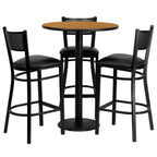 Thumbnail image #1 for Flash Furniture MD-0016-GG Round Bar-Height Table and 3 Bar Stool Set, 30-Inch Natural Laminate Table, Black Vinyl Seats