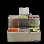 Thumbnail image #4 for CFS Brands EZ-Chill B6706INL 2-Tier Stainless Steel Step Condiment Center with Notched Lids, 6 x 1-Quart Inserts, Ice Liners and Chill Packs