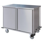 Thumbnail image #1 for Dinex TQ DXPTQC2T2DPT24 Compact Meal Delivery Cart, 2-Compartment, Pass-Through, 2 Doors, 24-Tray Capacity, Stainless Steel