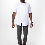 Thumbnail image #1 for Chef Works CBZ03-WHT-S Chef Coat, Raglan Short Sleeve, Offset Zip Front, Snap Collar, White, Small